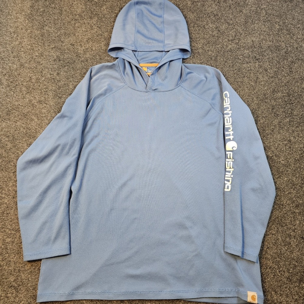 Carhartt Force Fishing Hoodie Men's Large Blue Relaxed Fit Long Sleeve Performan